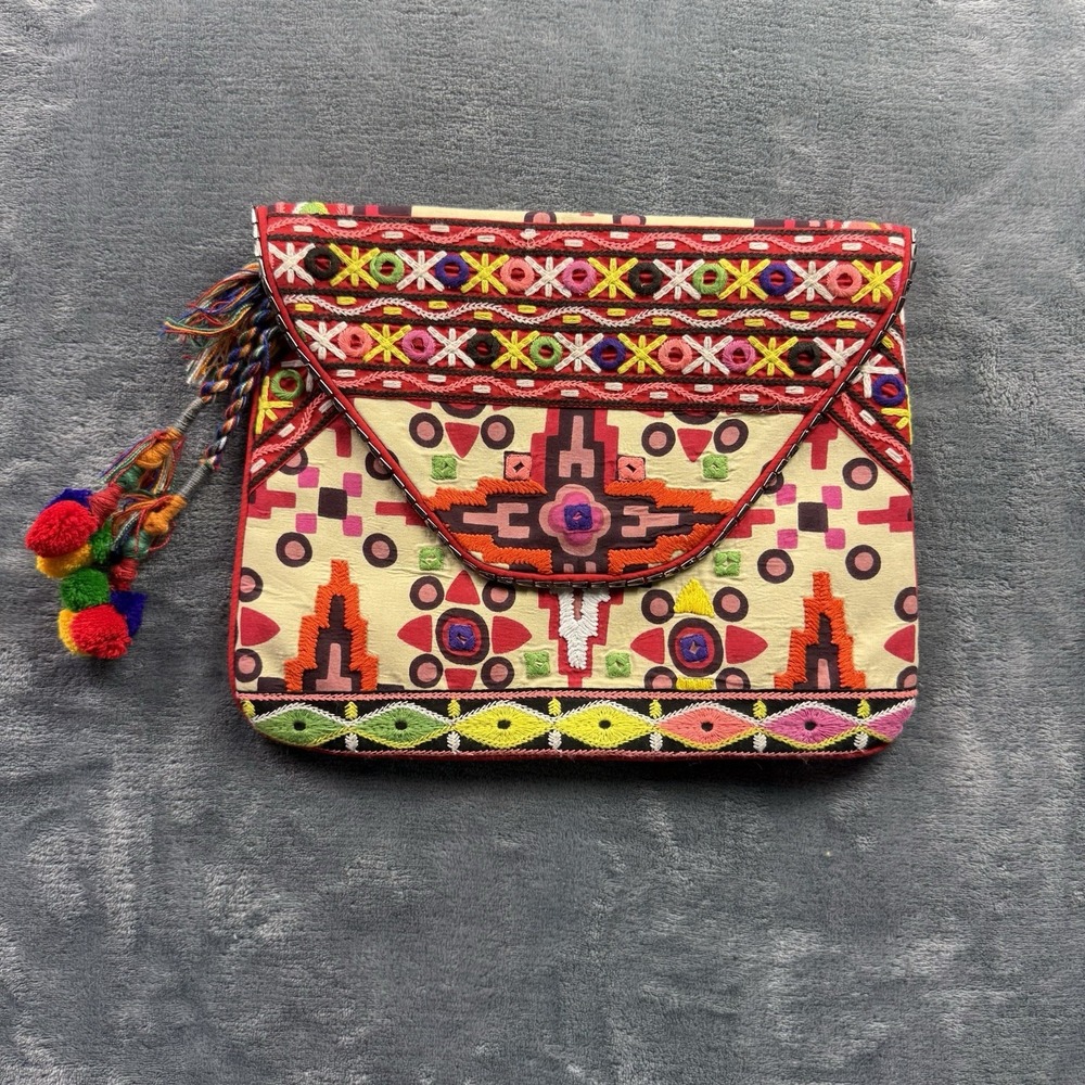 CAbi St Barth's Collection Embroidered Boho Clutch Purse Bag